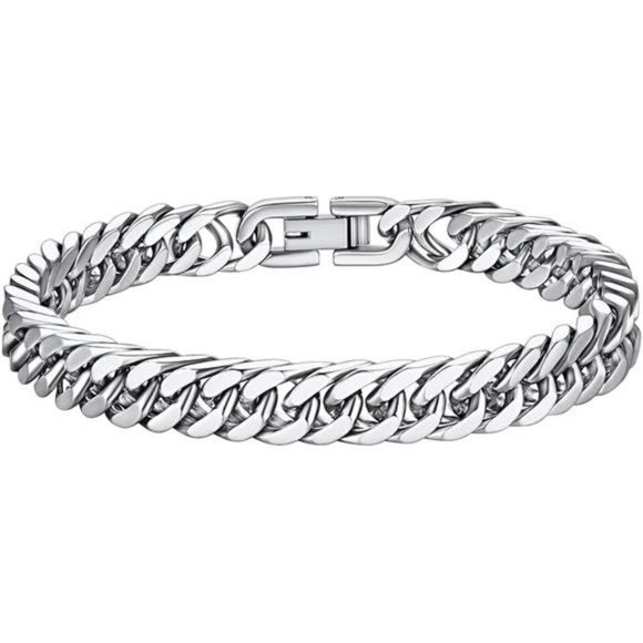 Stainless Steel Plated Link Chain Bracelet for Men 7.4/8.2/9 Inch Length Jewelry - Picture 1 of 7
